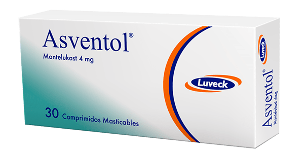 Asventol 4mg Caja de Asventol 4mg de Luveck con 30 comprimidos masticables