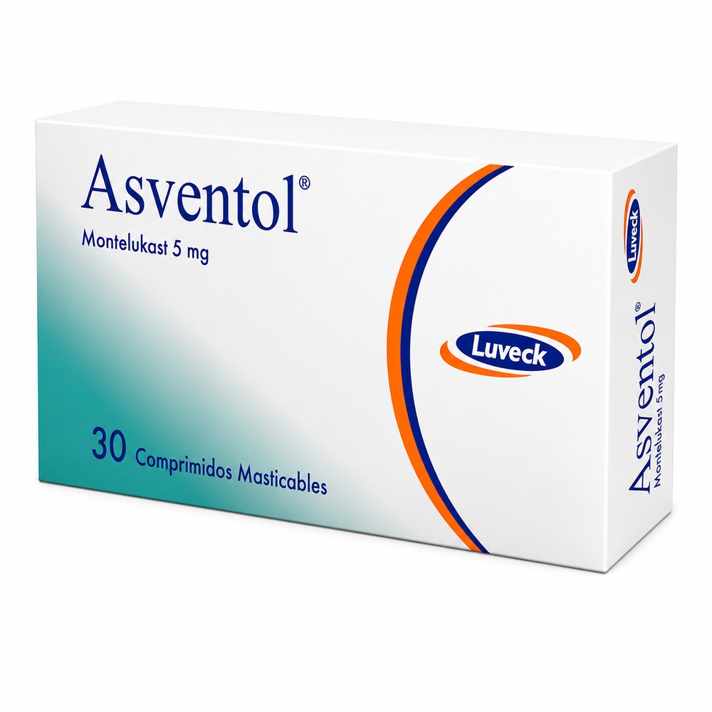 Asventol 5mg Caja de Asventol 5mg con 30 comprimidos masticables - Luveck