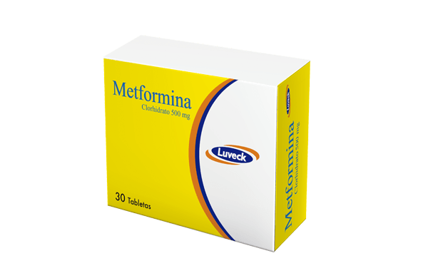 Metformina Luveck 500mg 30 Comprimidos Caja de Metformina Luveck 500mg de 30 comprimidos
